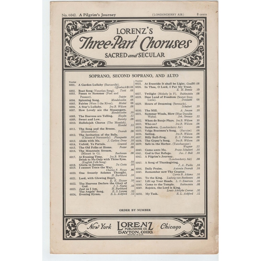 Vintage 1928 A Pilgrim's Journey Sheet Music Londonderry Air Ira B Wilson SSA